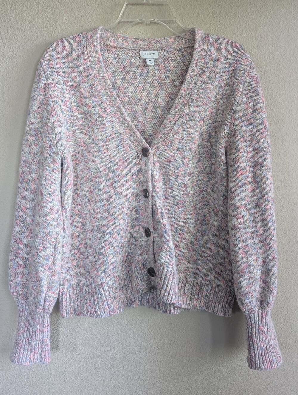 J. Crew Size Medium Speckled Pink Cream Multicolor V‑Neck Button Cardigan